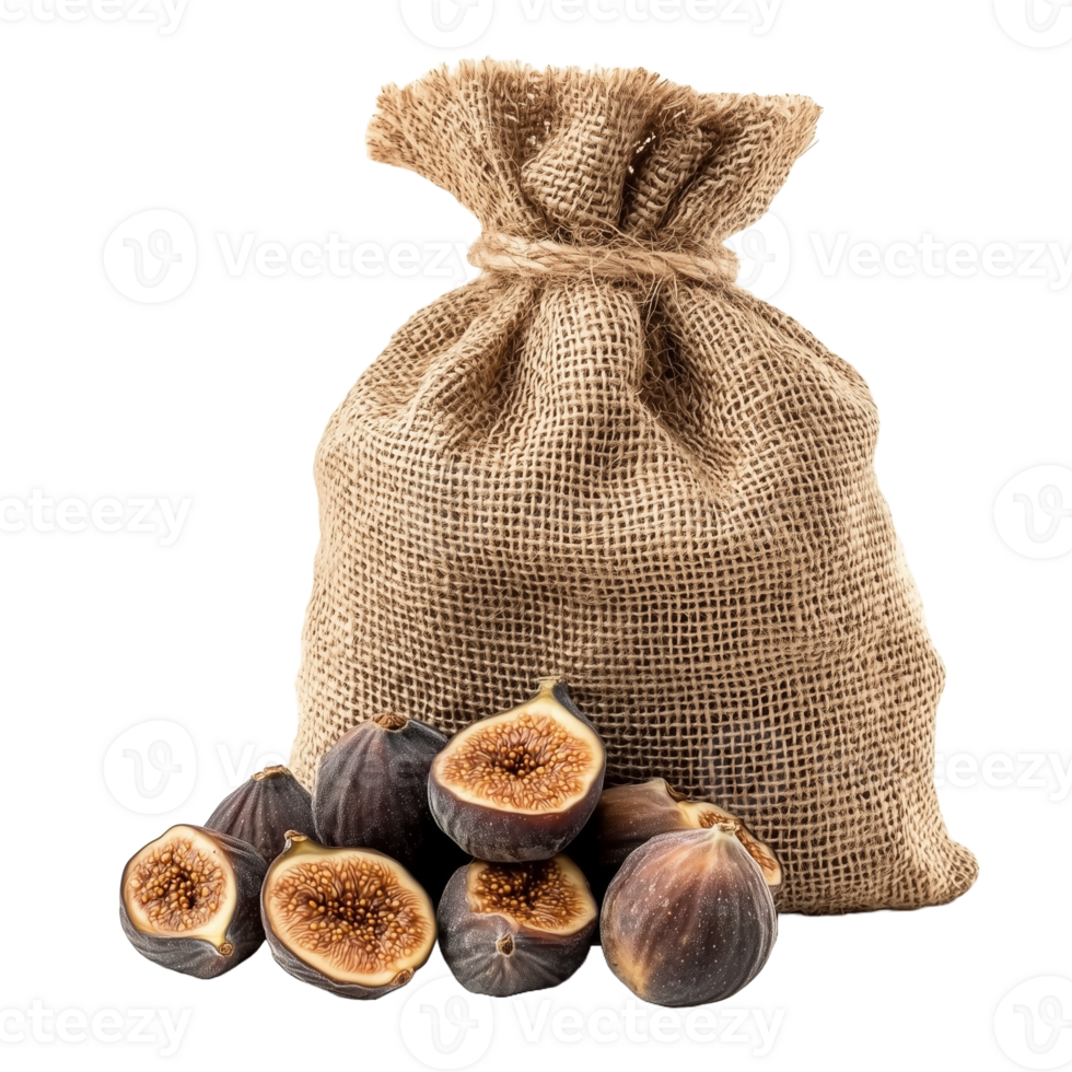 Burlap Sack with Fresh Figs and Cut Figs png