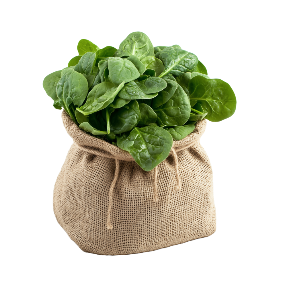 Burlap Sack Overflowing with Fresh Spinach png