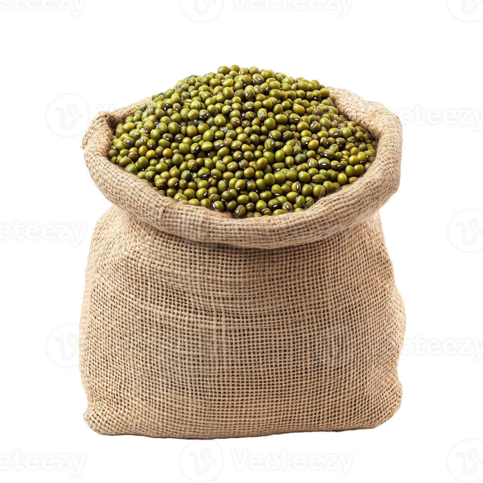 Burlap Sack Filled with Healthy Green Mung Beans for Versatile Dishes png