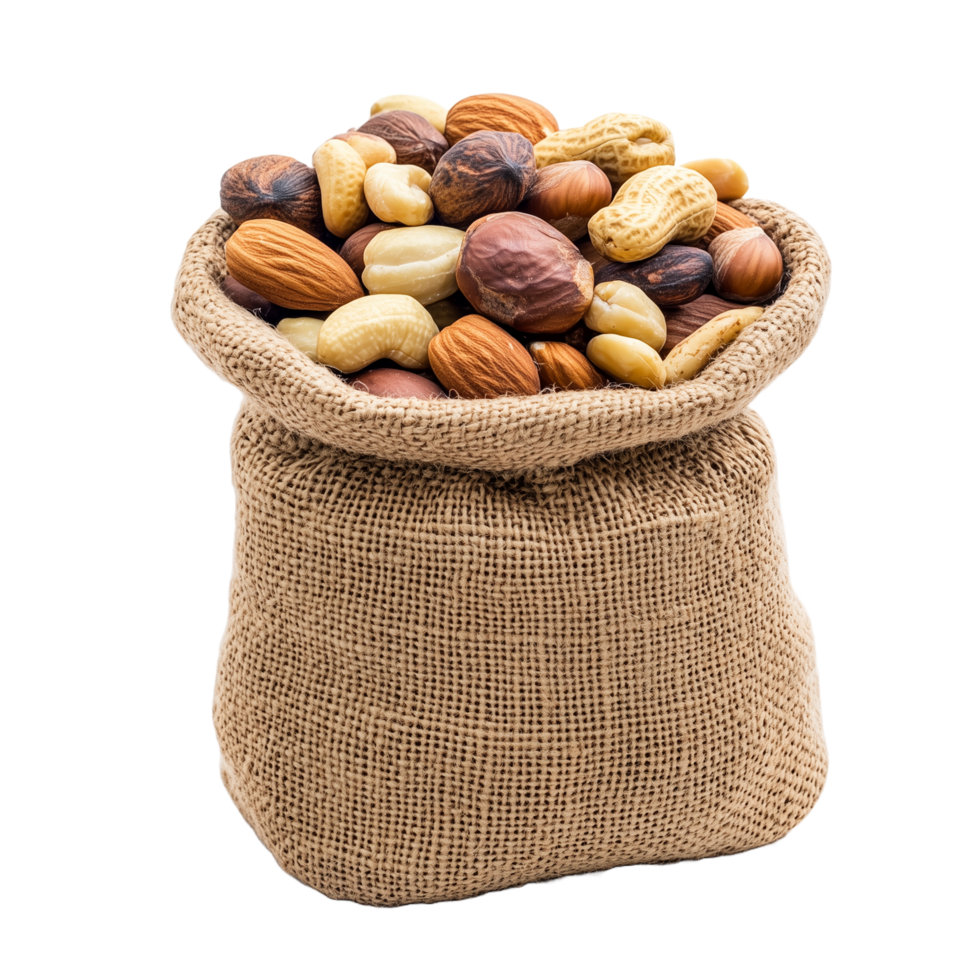 Burlap Sack Filled with a Nutty Medley for Healthy Inspiration png