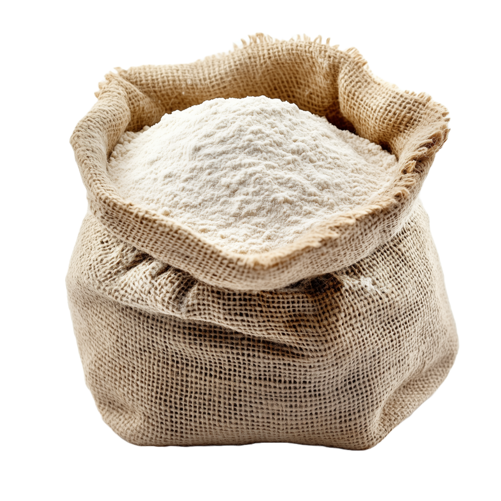 Burlap Sack Overflowing with Fine Flour for Baking and Cooking png