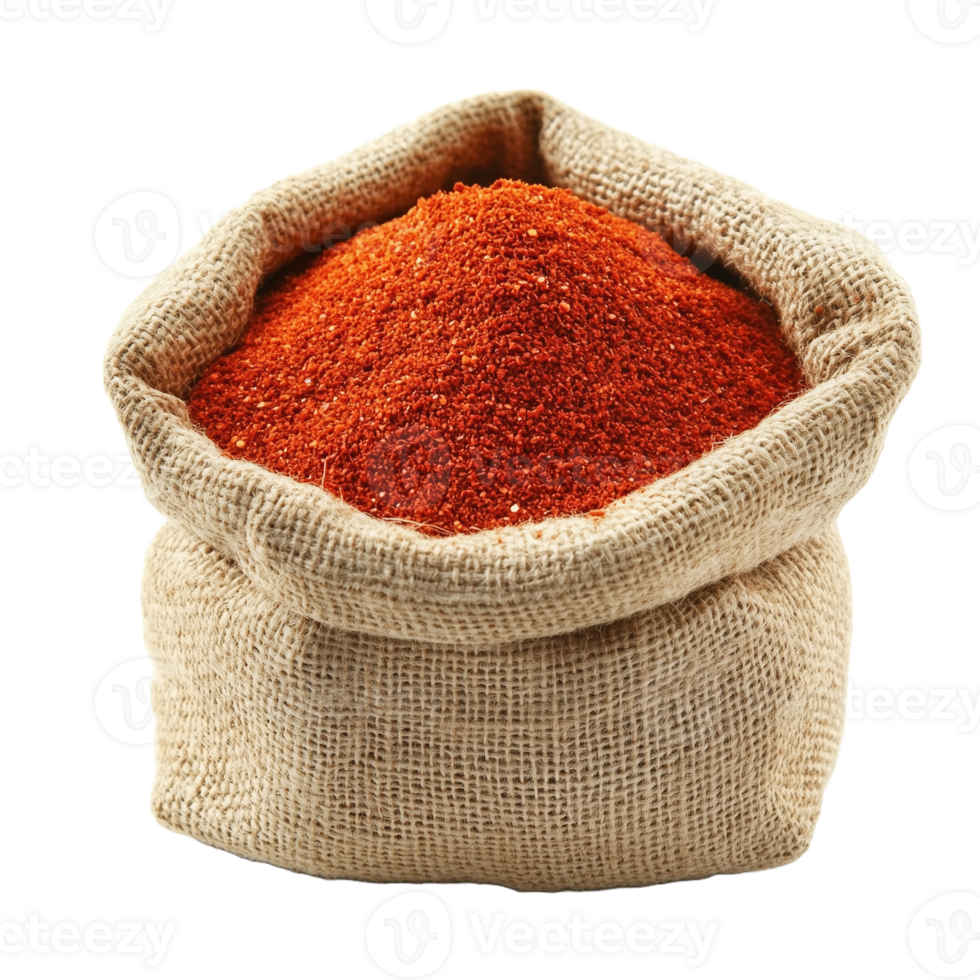 Burlap Sack Overflowing with Rich Red Spice for Culinary Delights and Flavorful Dishes png