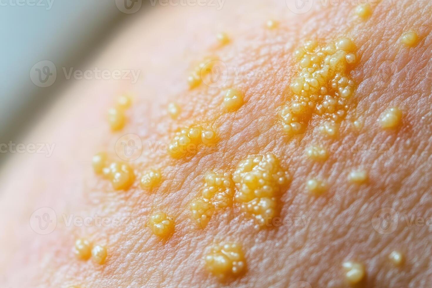 Closeup view of skin lesions exhibiting clustered papules photo
