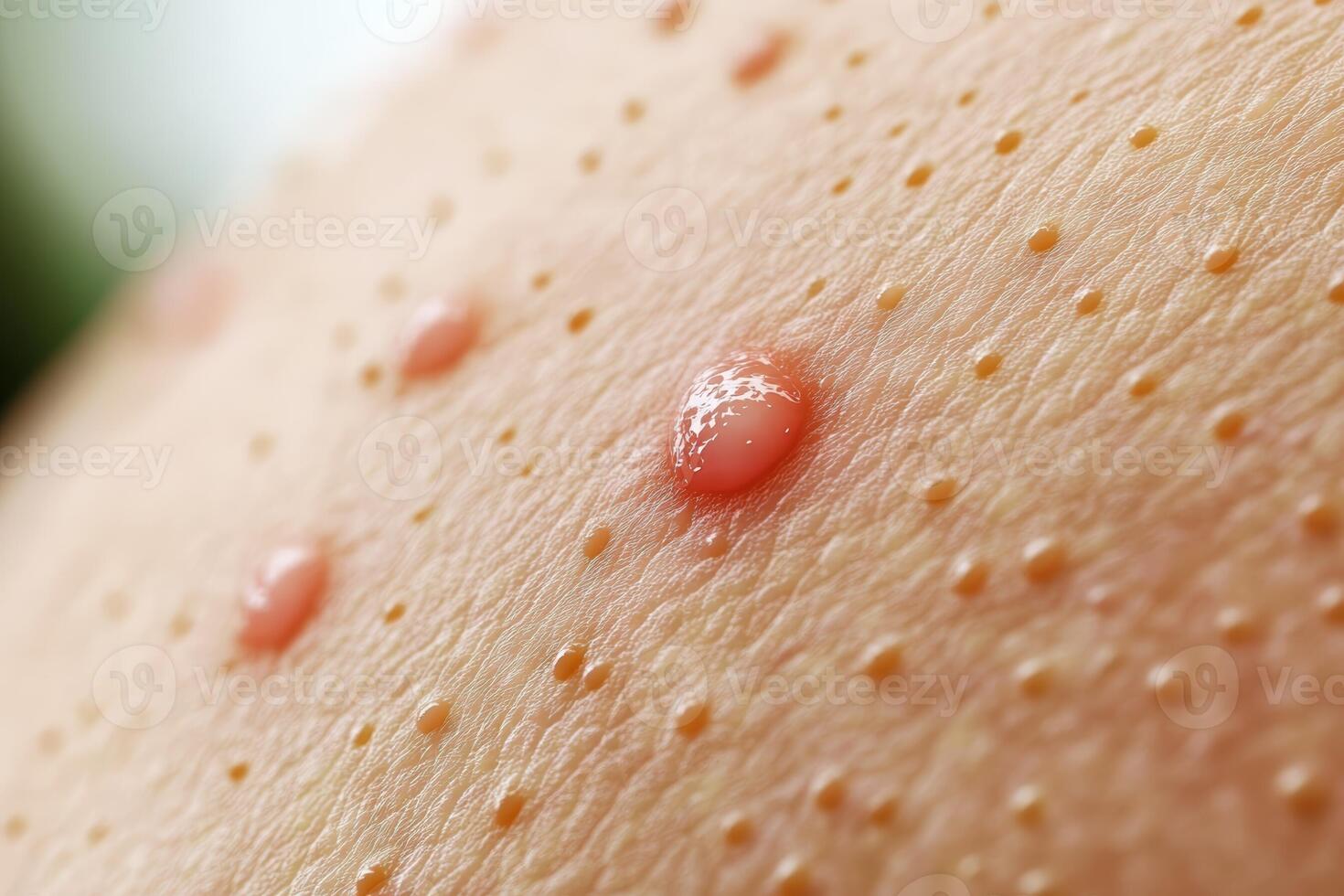 Closeup view of human skin with multiple small blisters photo