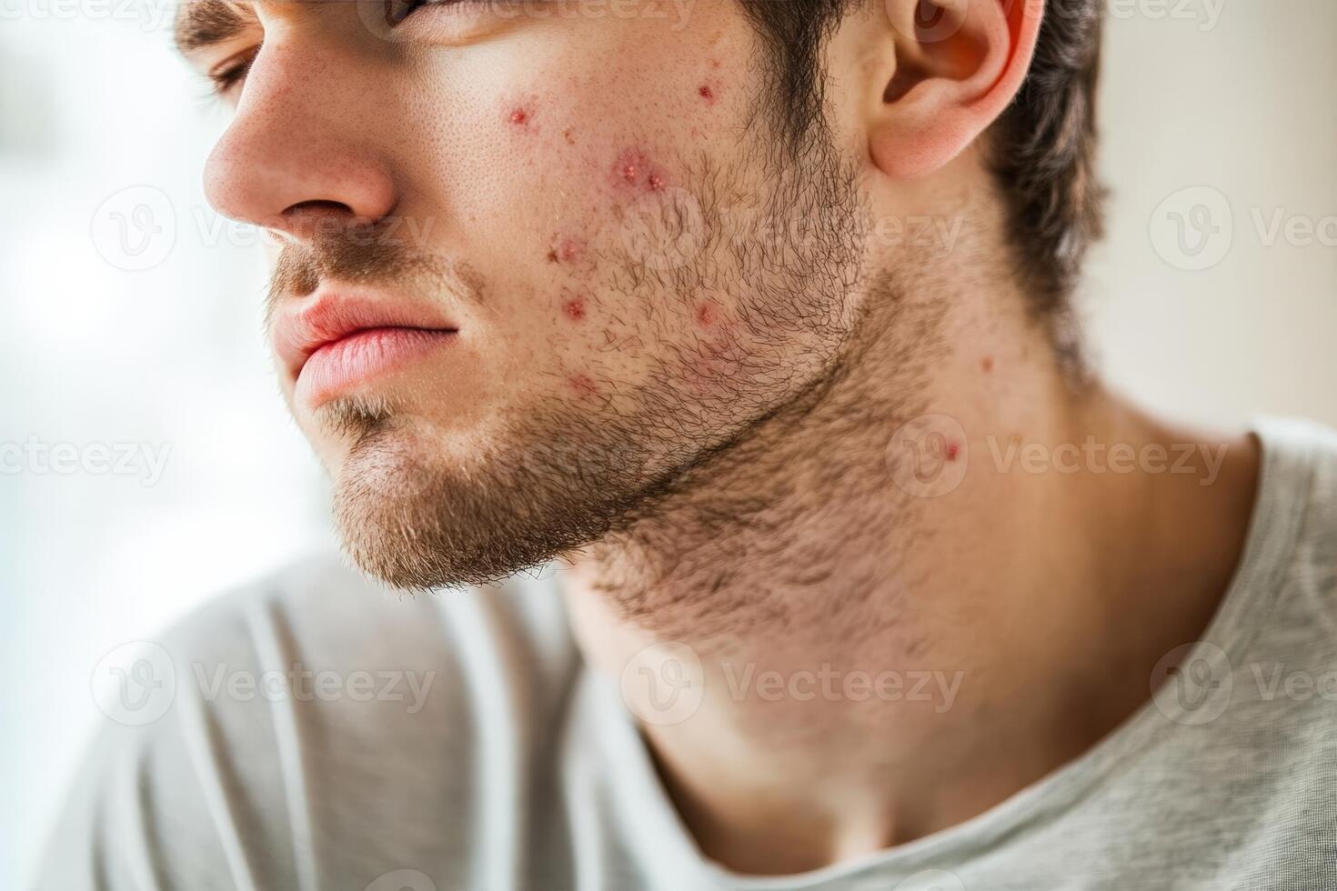 A man with acne on his face photo