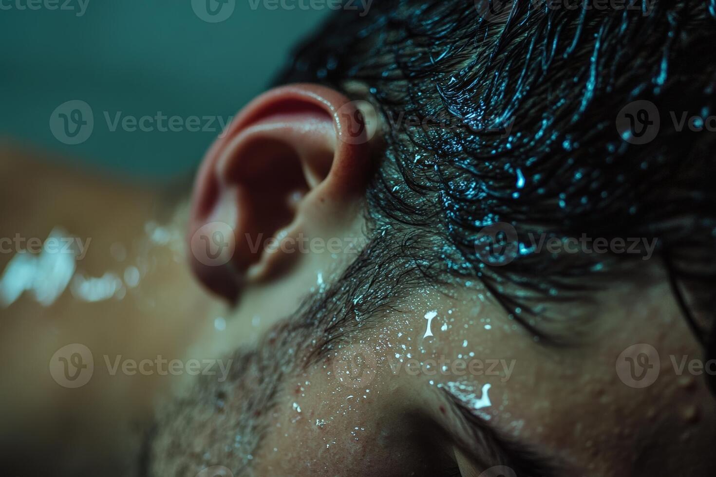 A man with wet hair and a beard photo