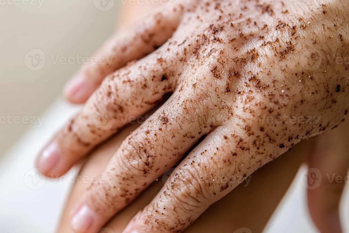 A person's hand with brown spots on it photo