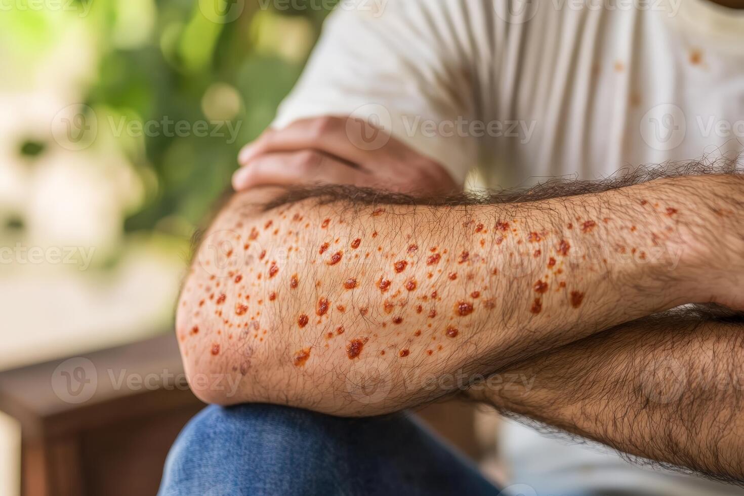 A man with red spots on his arm photo