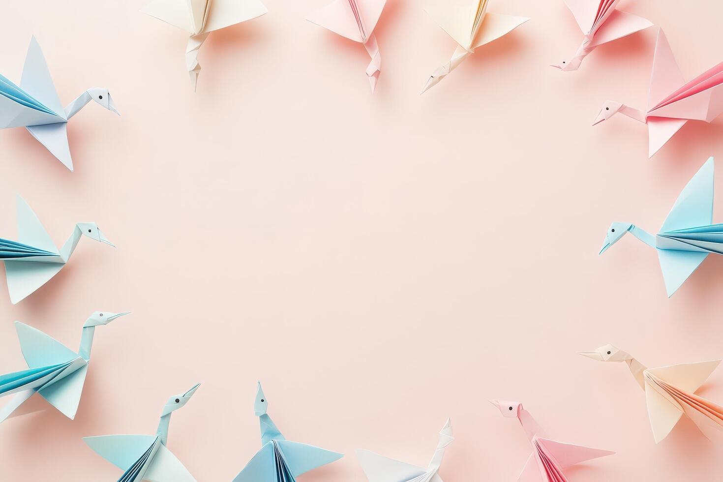 Pastel Origami Birds Frame a Pink Background photo