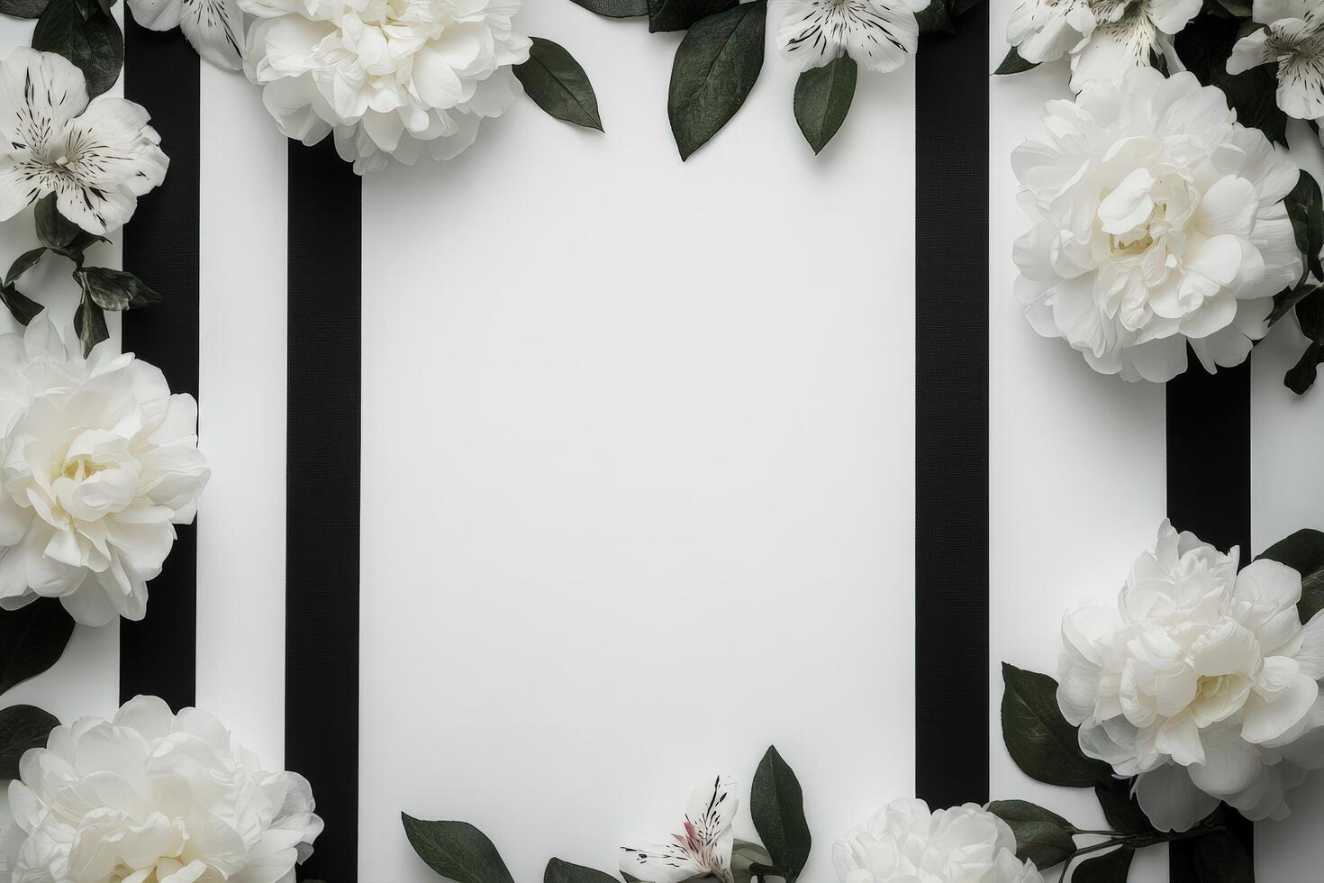 White Peonies and Alstroemeria Frame a Blank Space photo