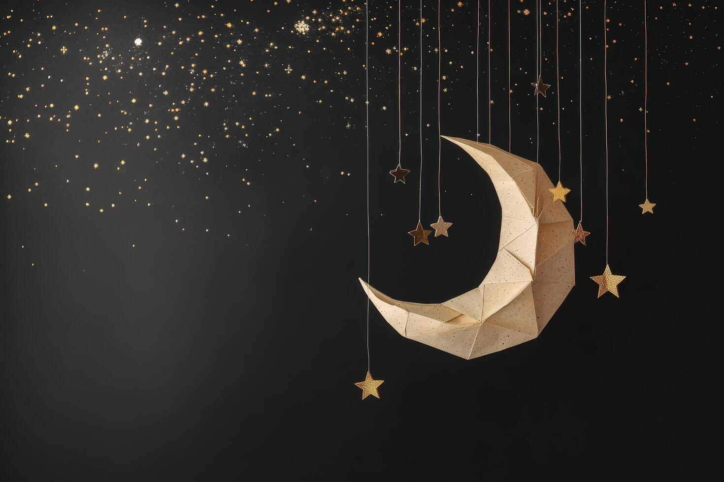 Crescent Moon Decor Hanging With Gold Stars photo