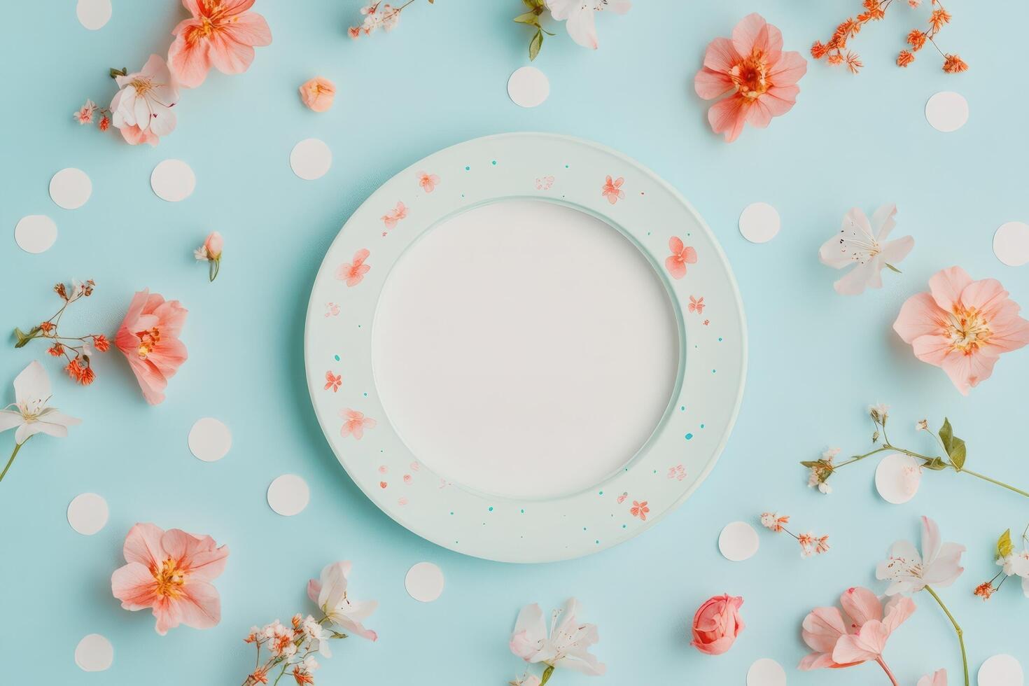 Pastel Plate Decorated With Delicate Pink Flowers photo