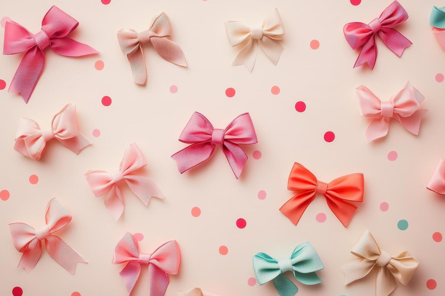 Pastel Pink Bows Arranged On A Beige Background photo