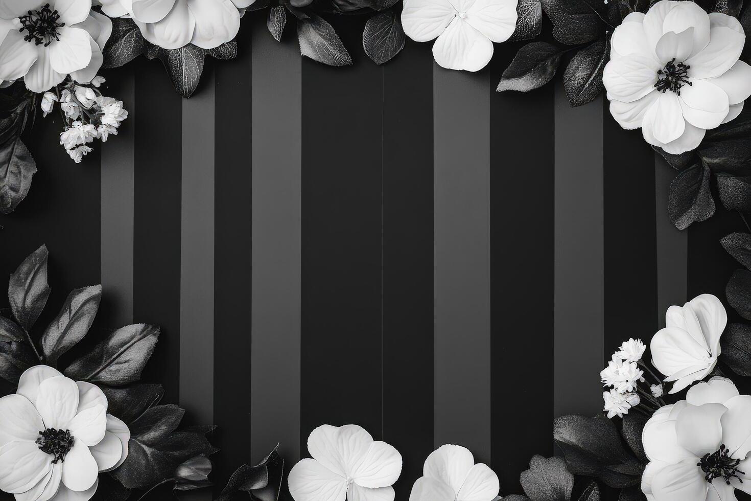 Monochrome Floral Frame On Striped Background photo