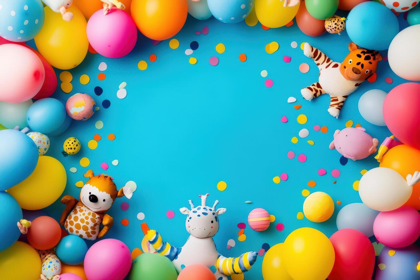 Colorful Balloons and Stuffed Animals Celebrate a Birthday photo