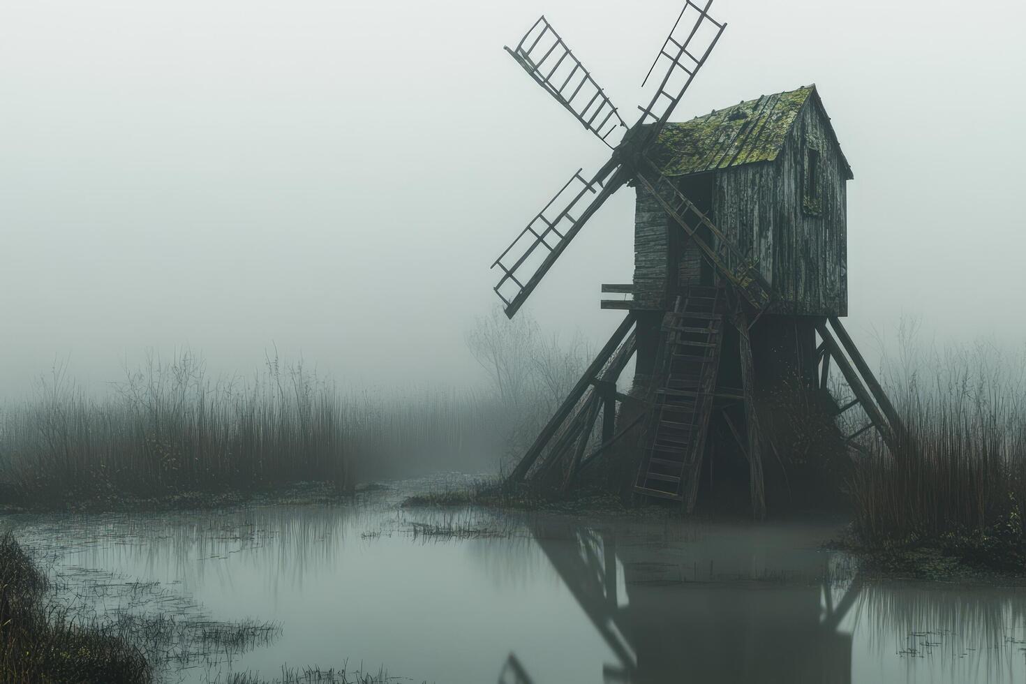 A windmill in the fog photo