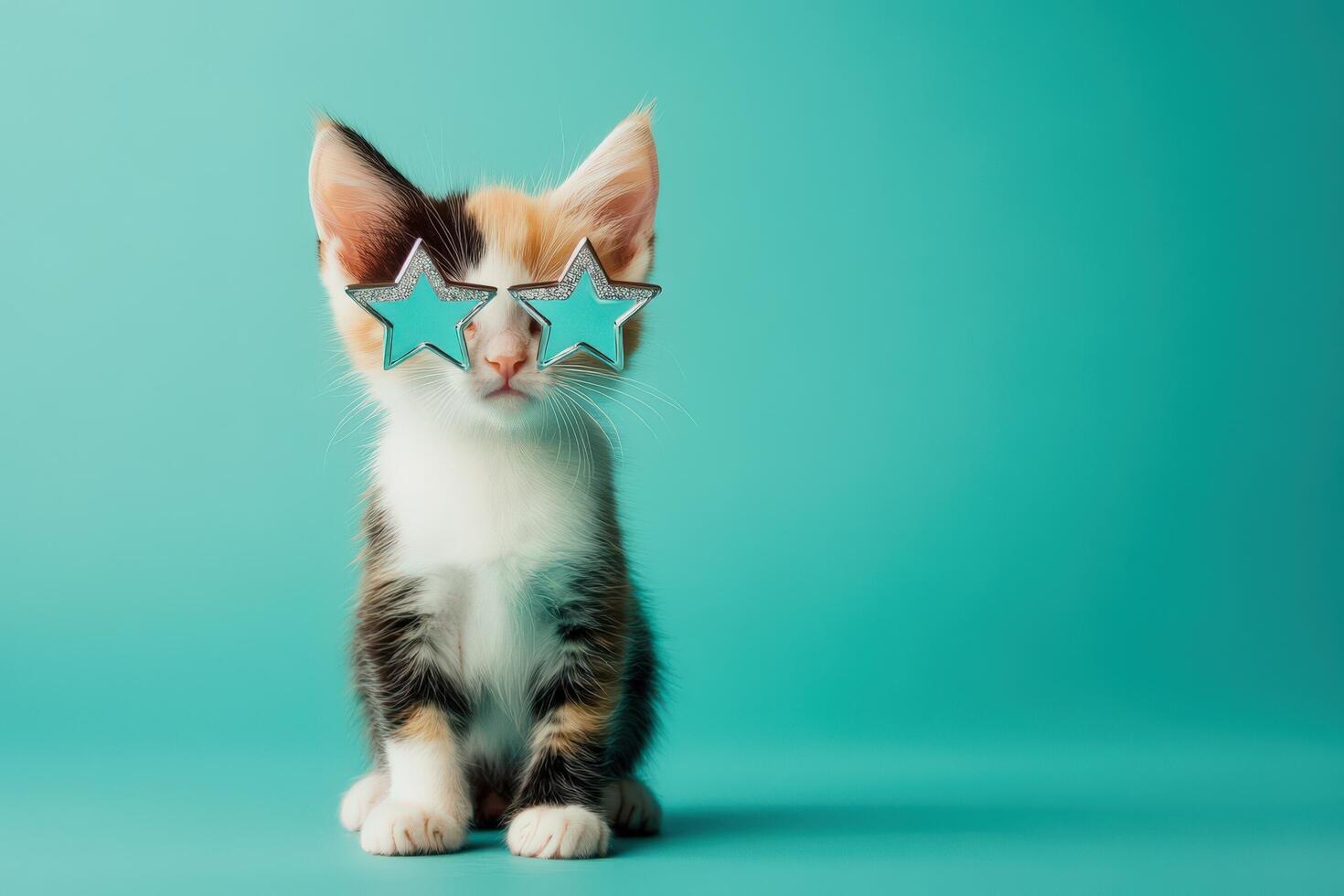 A cat wearing stars on its eyes photo