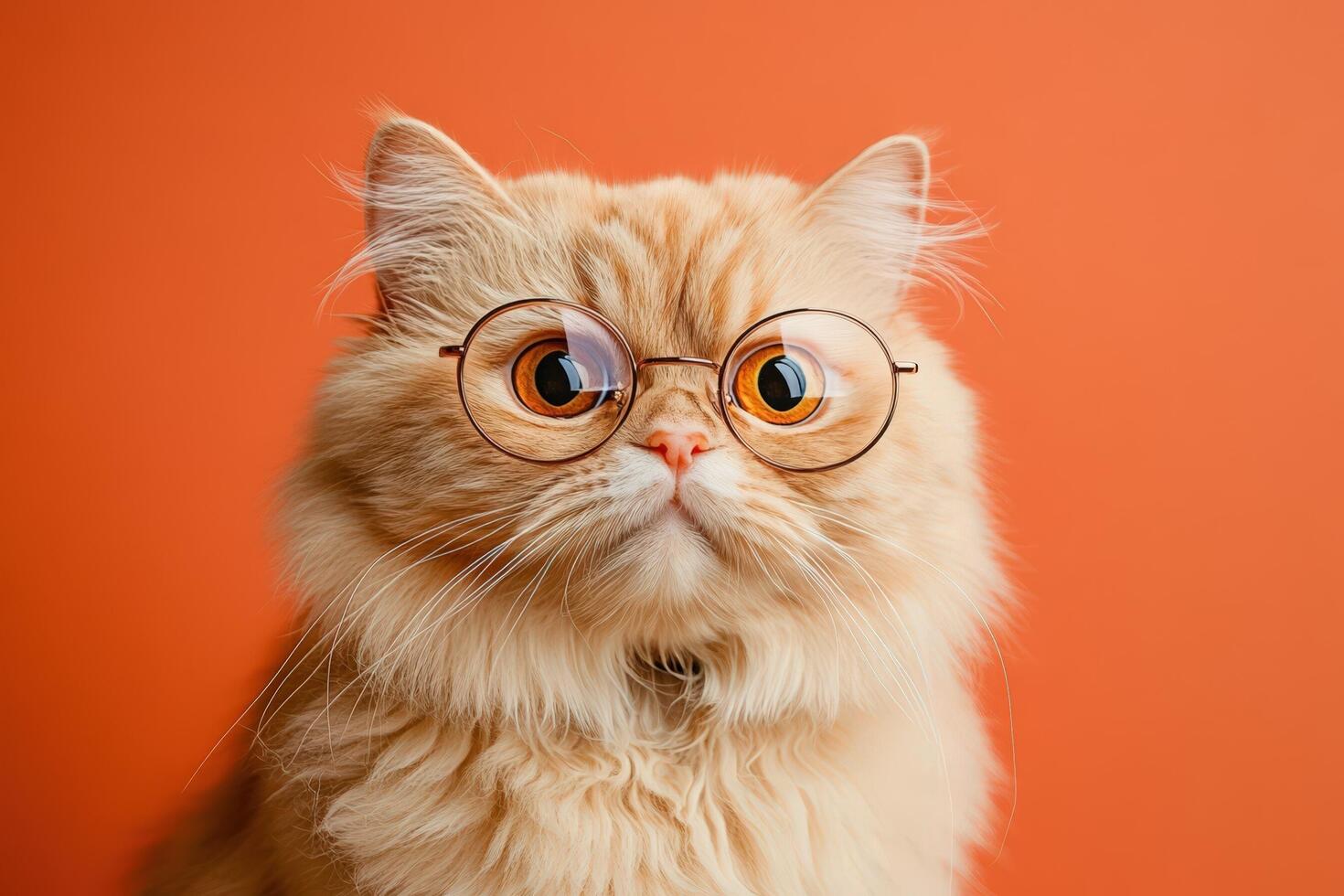 A cat wearing glasses on an orange background photo