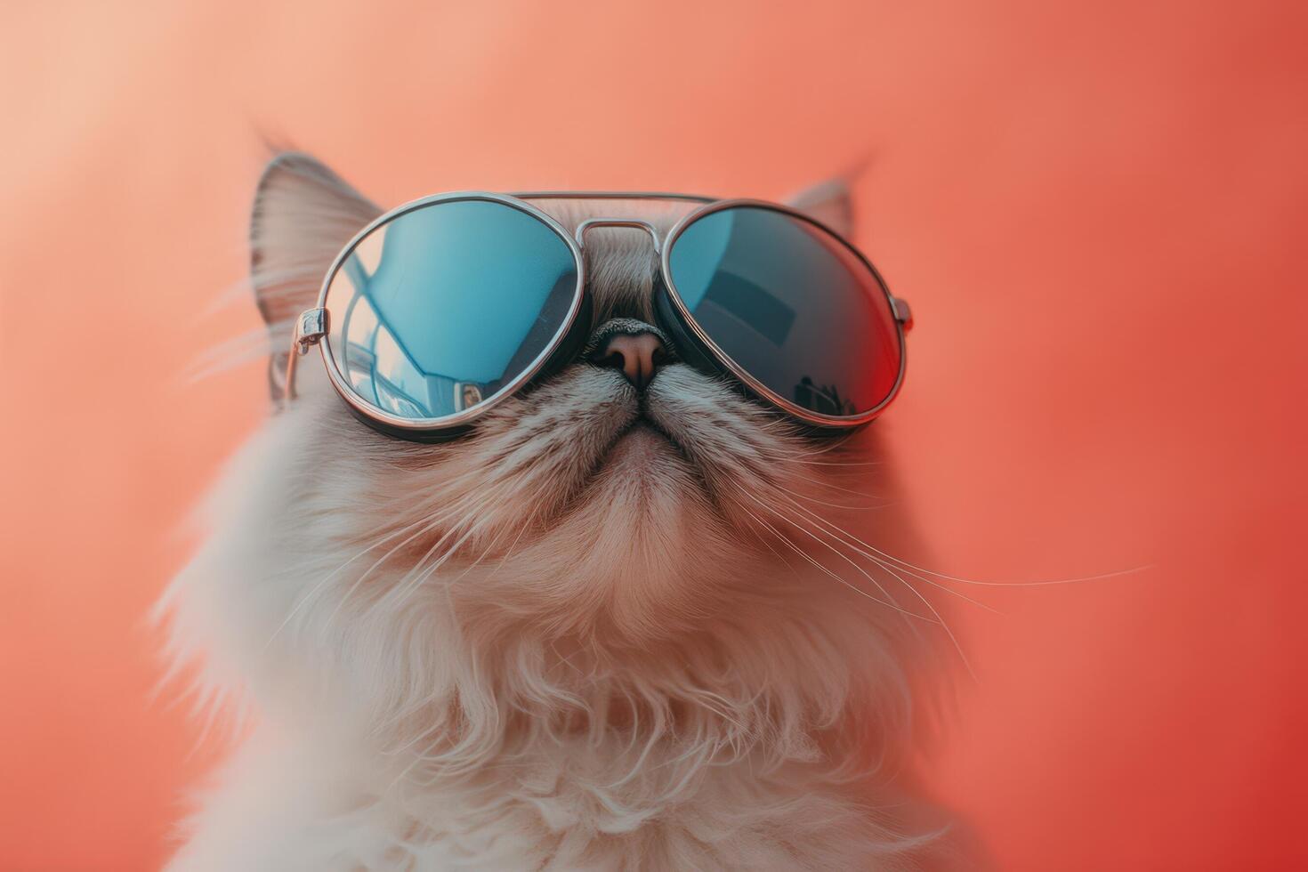 A cat wearing sunglasses on an orange background photo