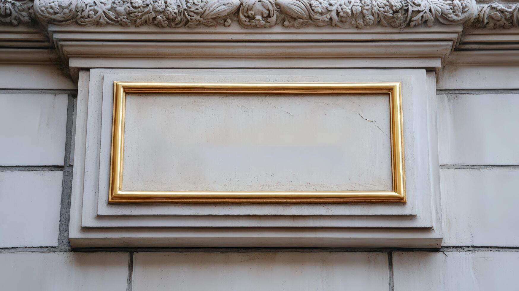 Gold frame on the wall of a building photo