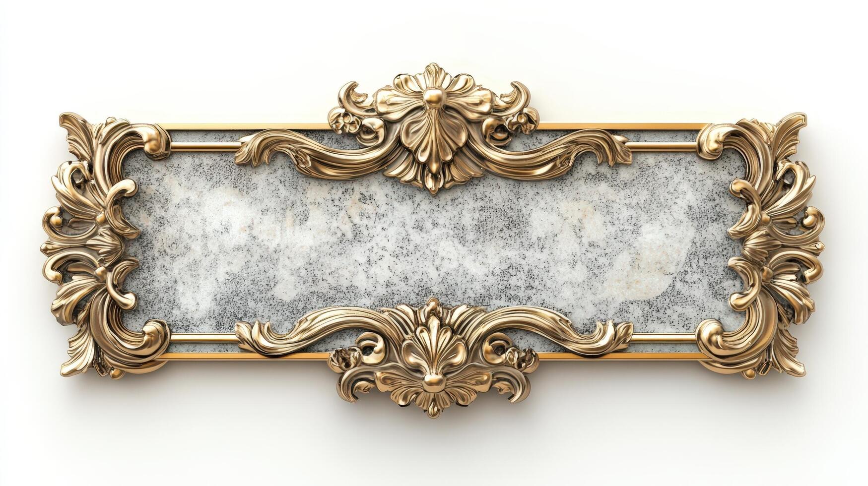 Golden frame with marble on white background photo