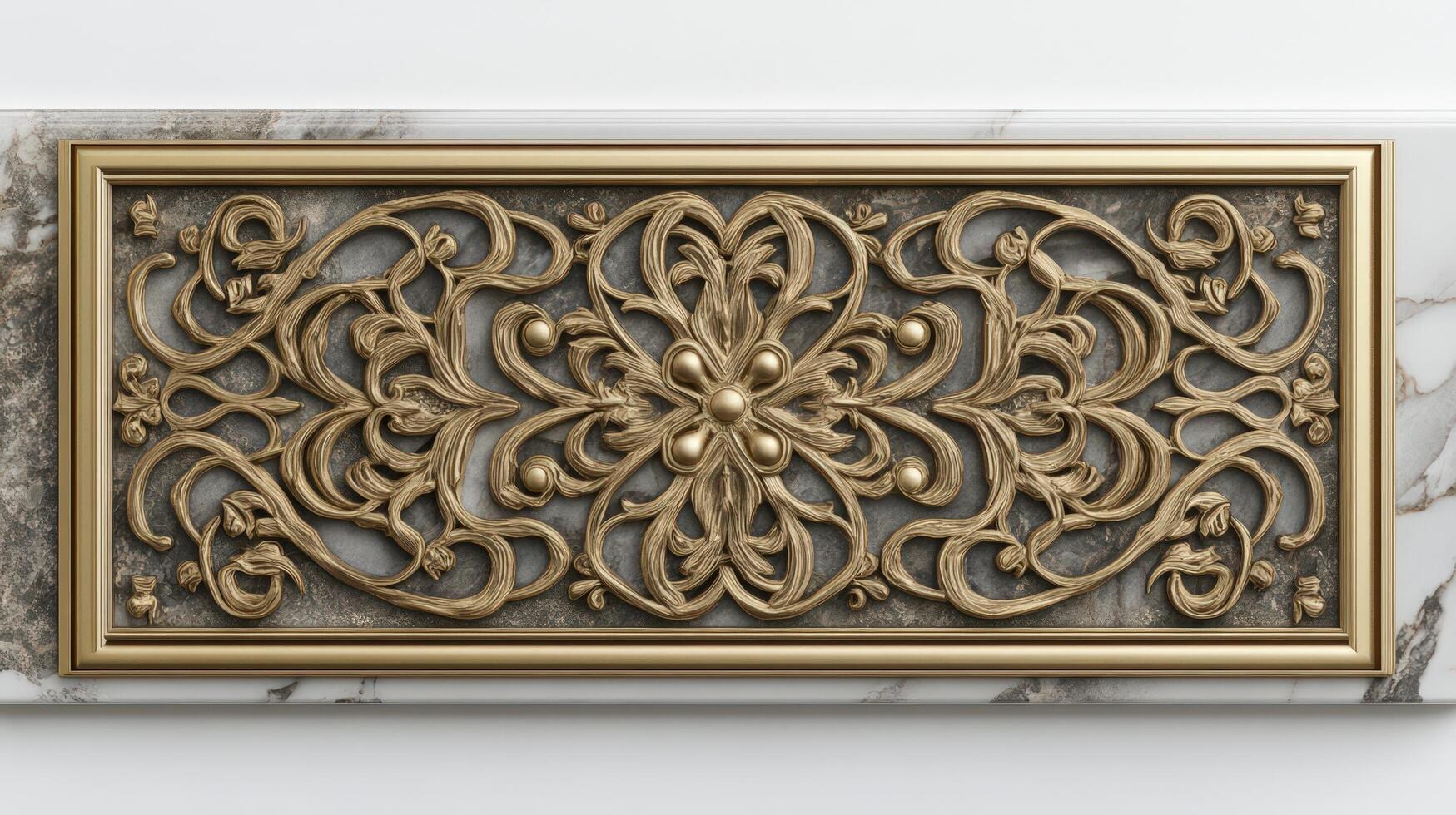 A gold decorative air vent with a floral pattern photo