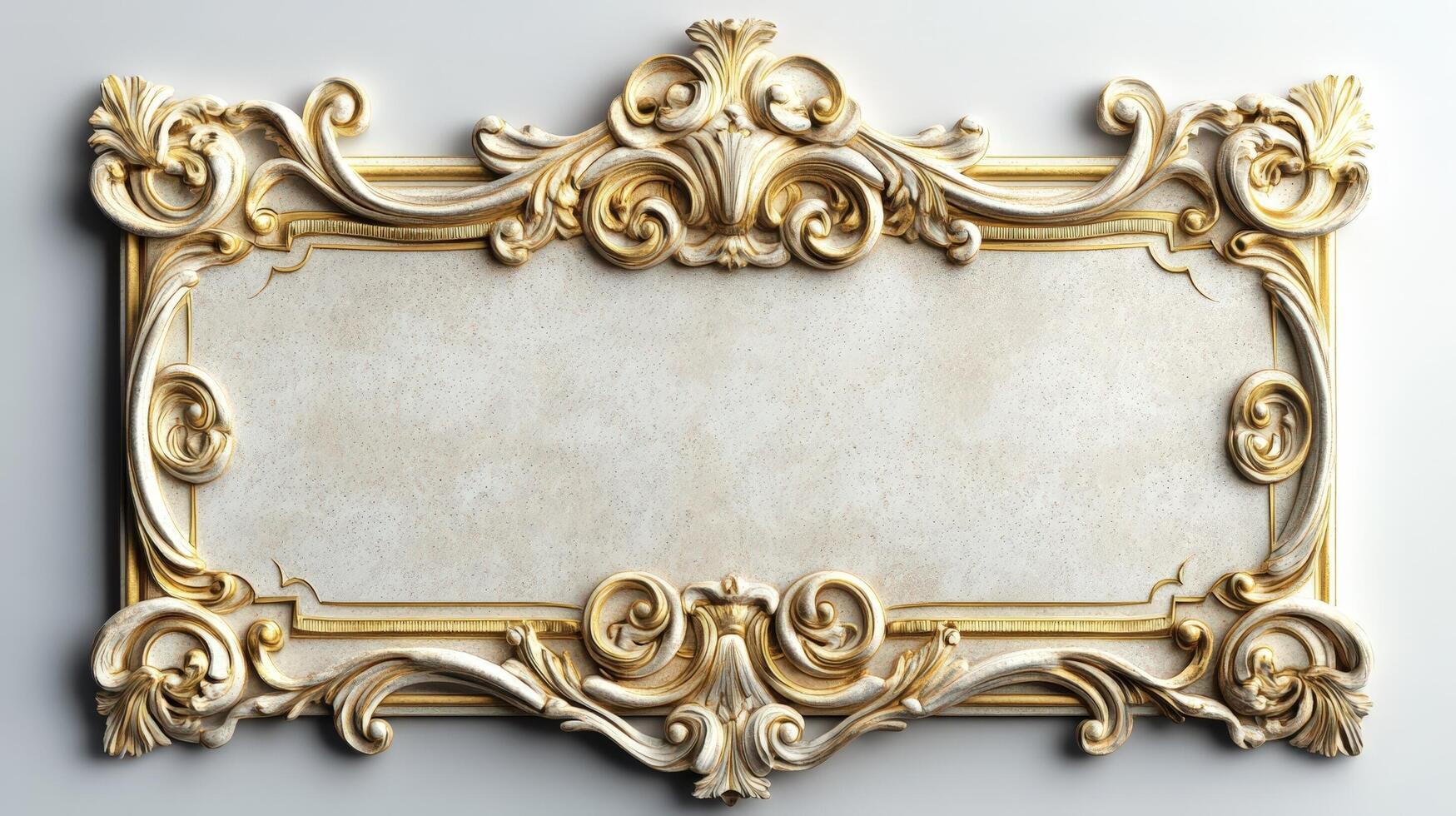 Golden frame with ornate design on white background photo