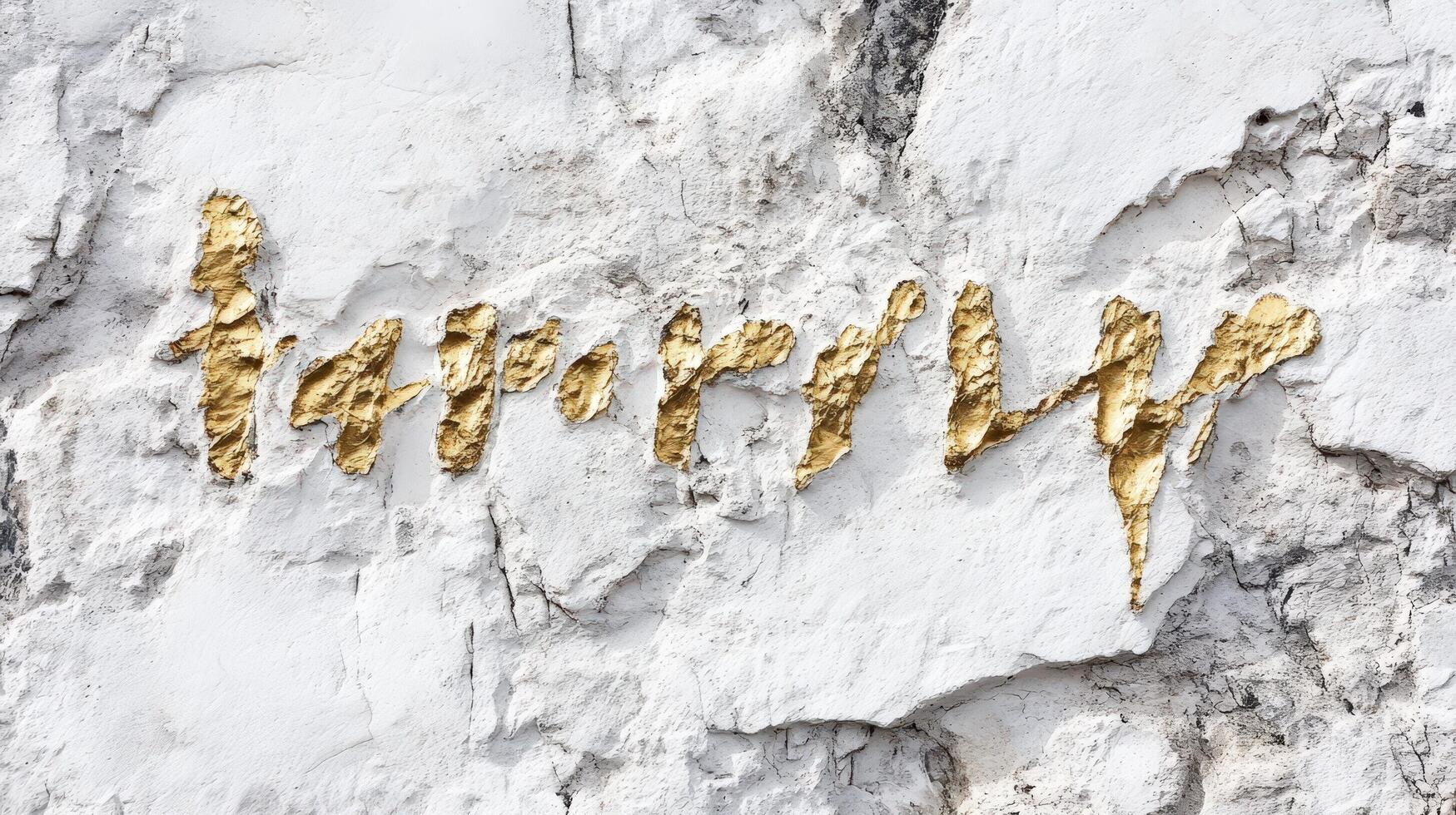 Gold foil lettering on a white wall photo