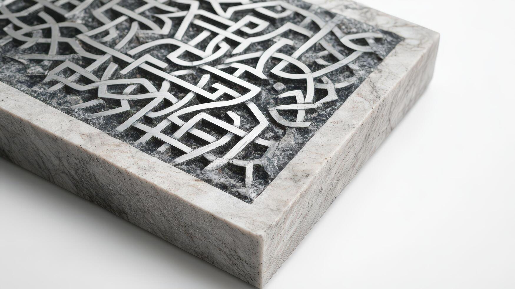 A marble block with a design of arabic letters photo