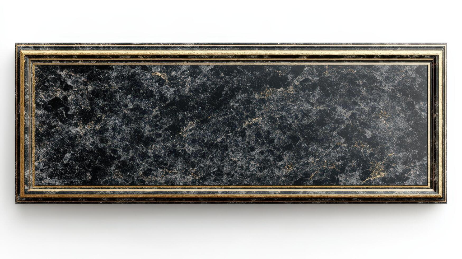 Black marble with gold frame on white background photo