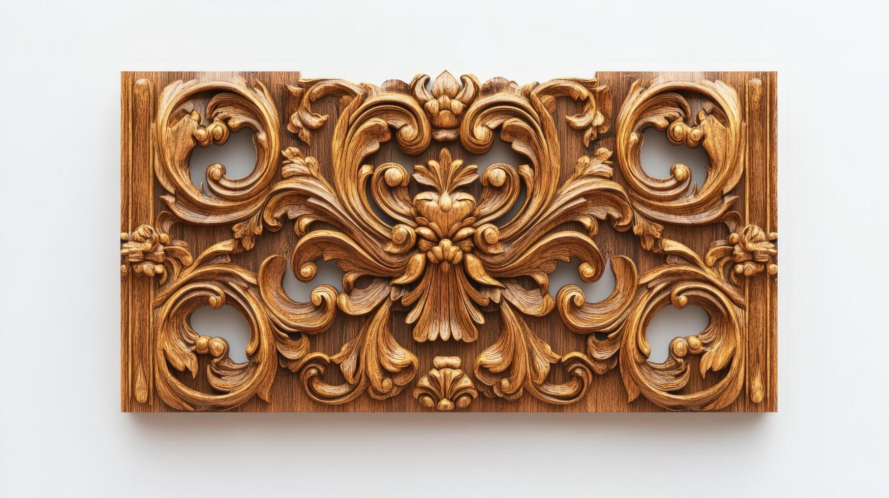 A decorative wood panel with ornate designs photo