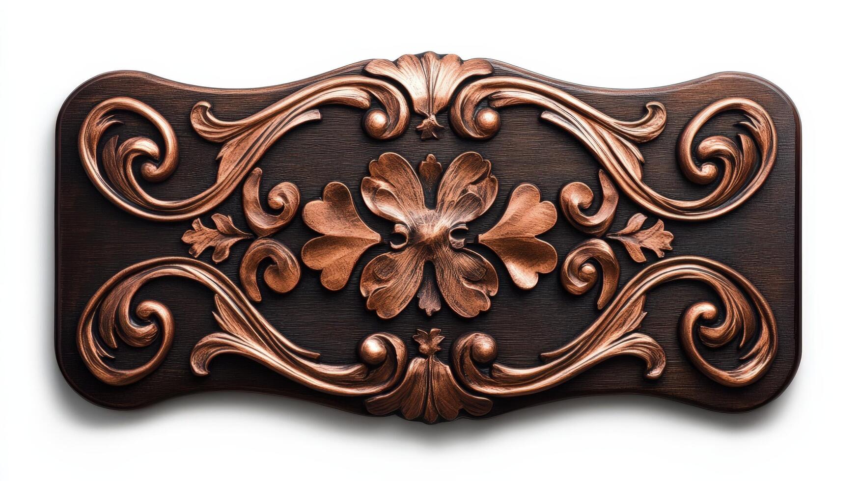 A decorative metal plaque with a floral design photo