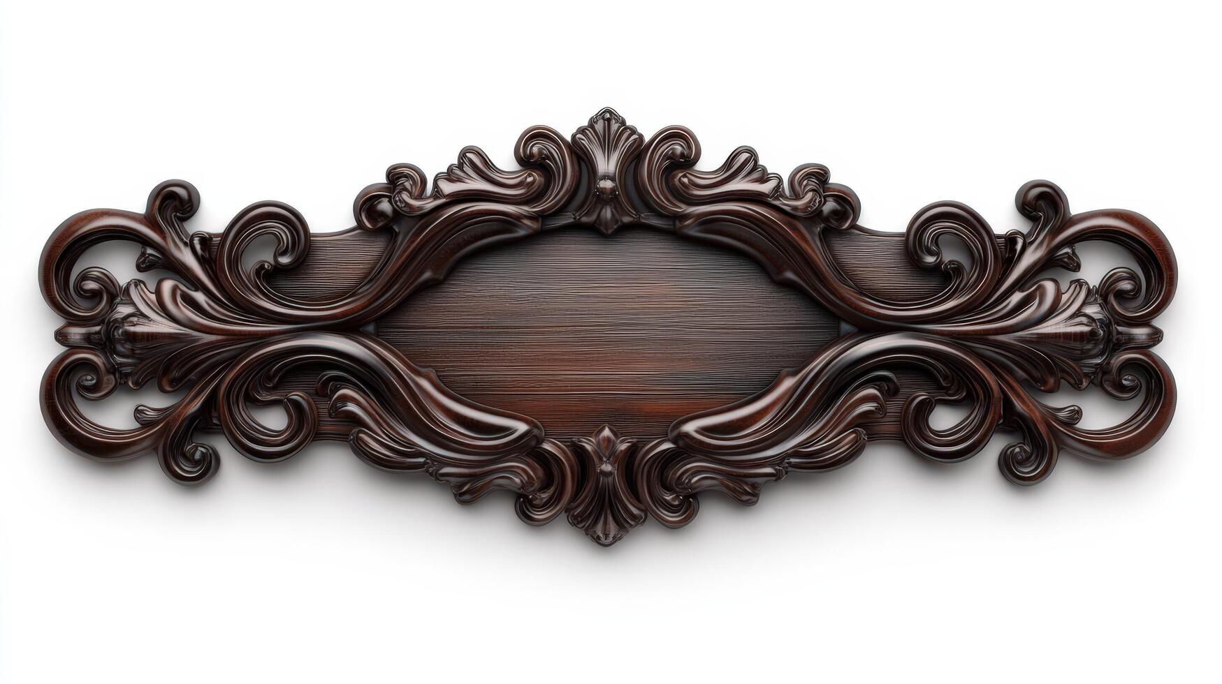 An ornate wooden plaque with a scroll photo