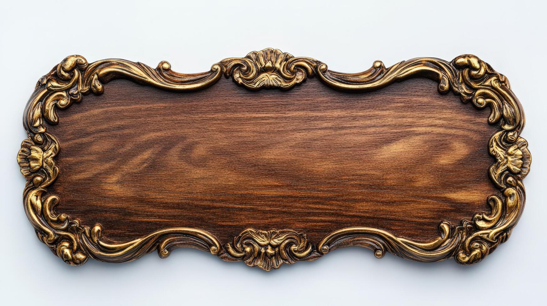 An old wooden frame with gold trim on a white background photo