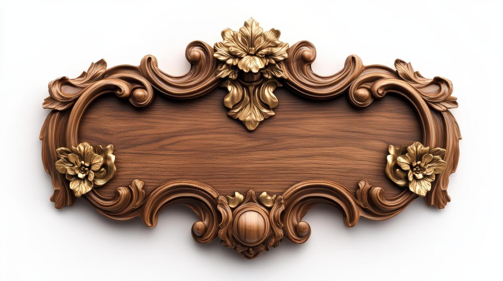 Wooden frame with gold flowers and leaves photo