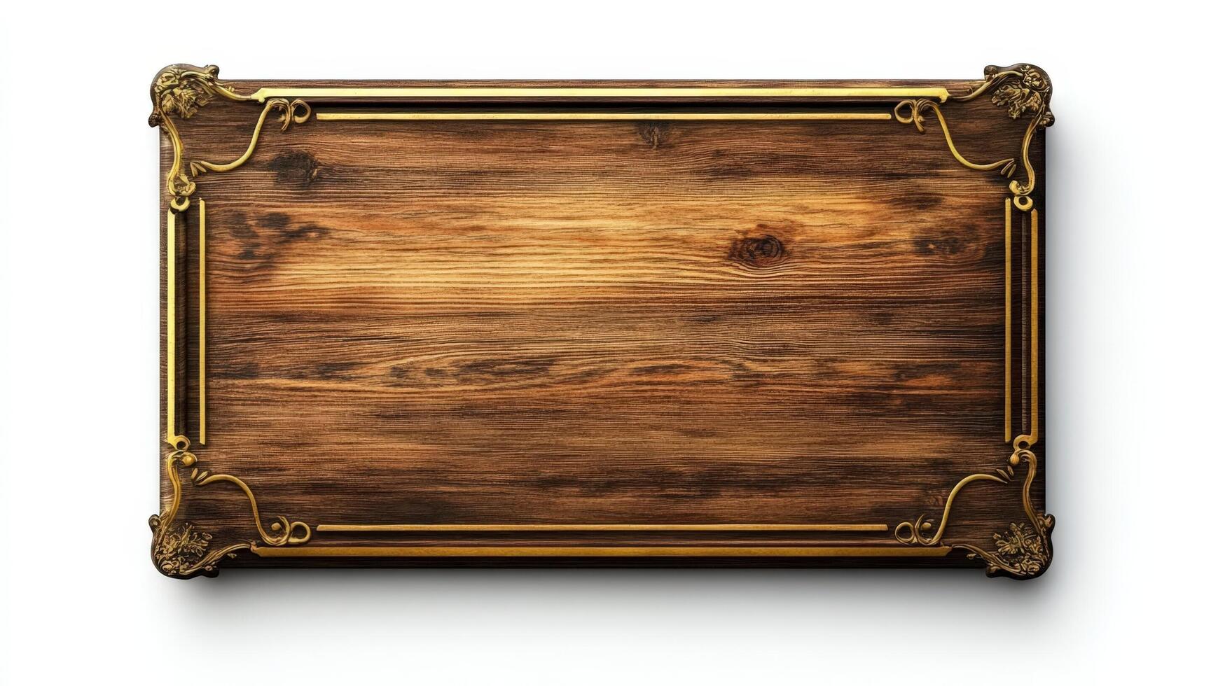 Wooden frame with gold frame on white background photo