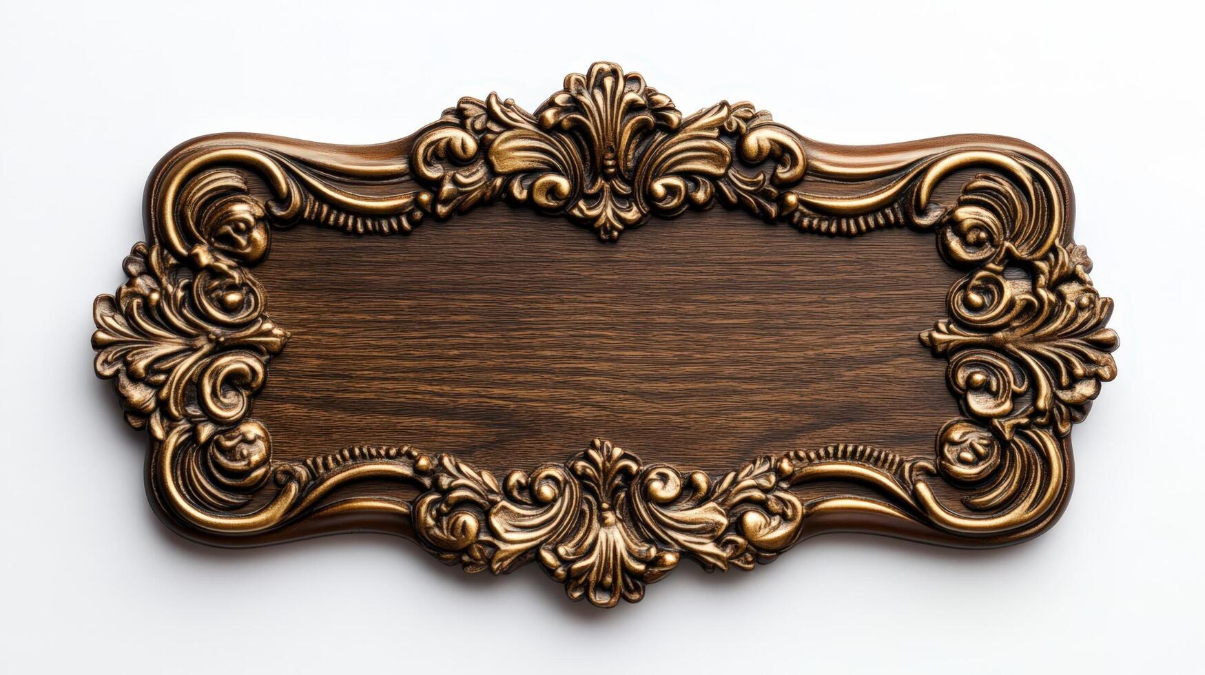 An ornate wooden plaque on a white background photo