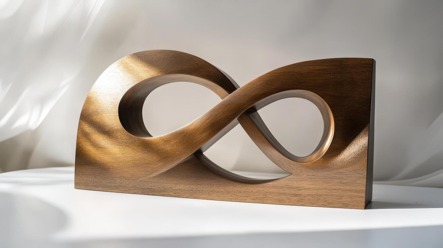 A wooden sculpture of an infinity sign photo