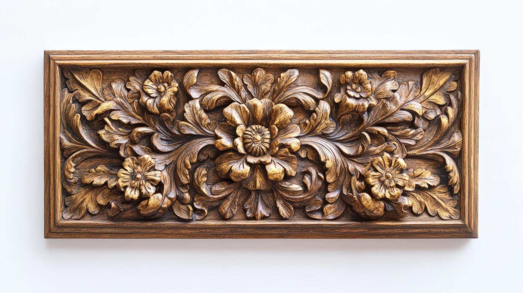 Wooden plaque with floral design on white background photo