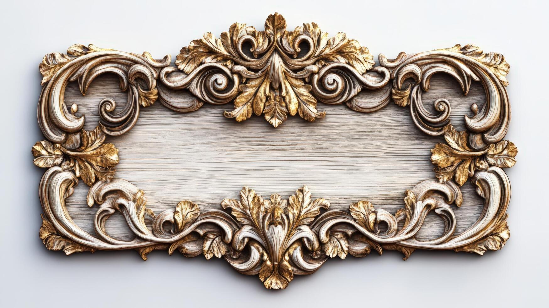 Golden frame with ornate design on white background photo