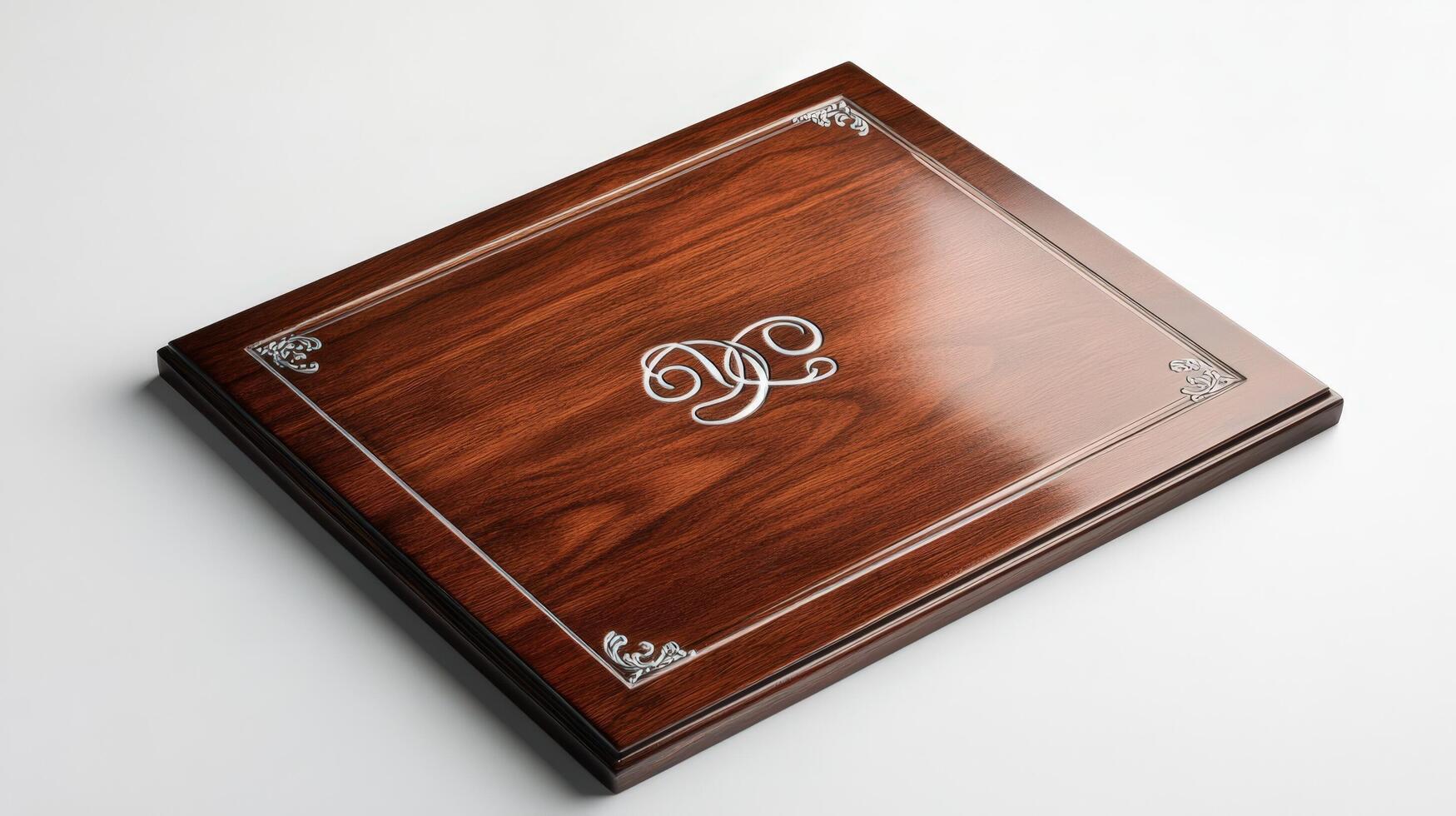 A wooden box with a monogram on it photo
