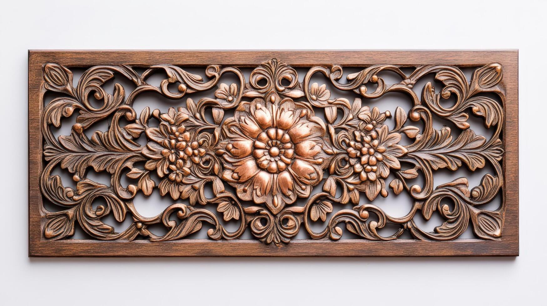Wooden wall panel with floral design photo