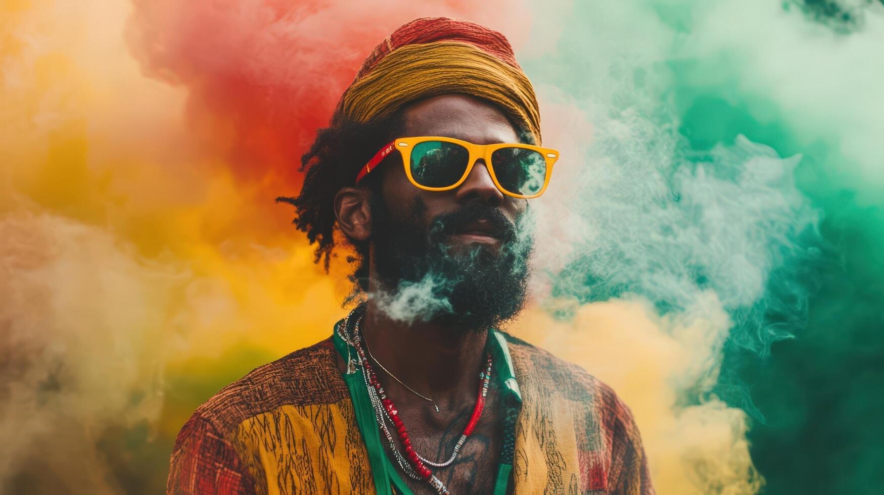 A man with a beard and sunglasses smoking a joint photo