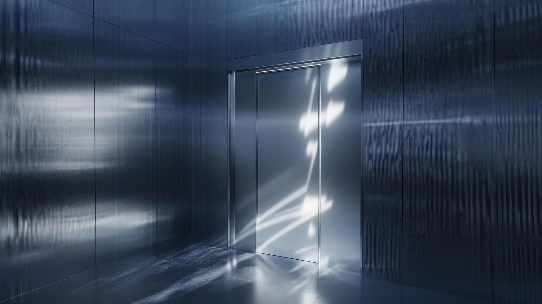 An elevator door is open in a dark room photo
