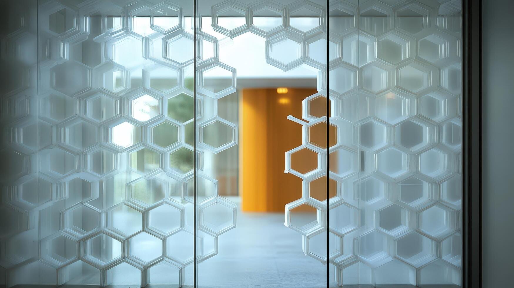A glass door with hexagonal patterns on it photo