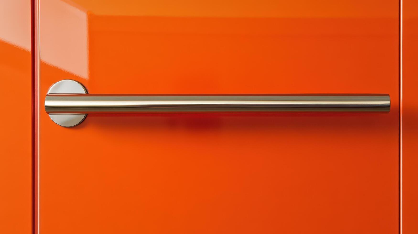 An orange door with a handle and a metal handle photo