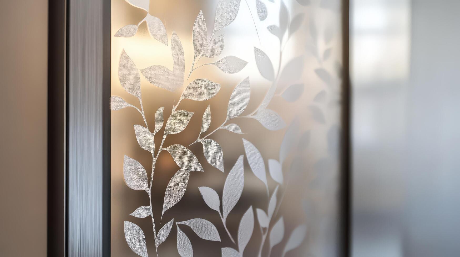 A glass door with a leaf pattern on it photo