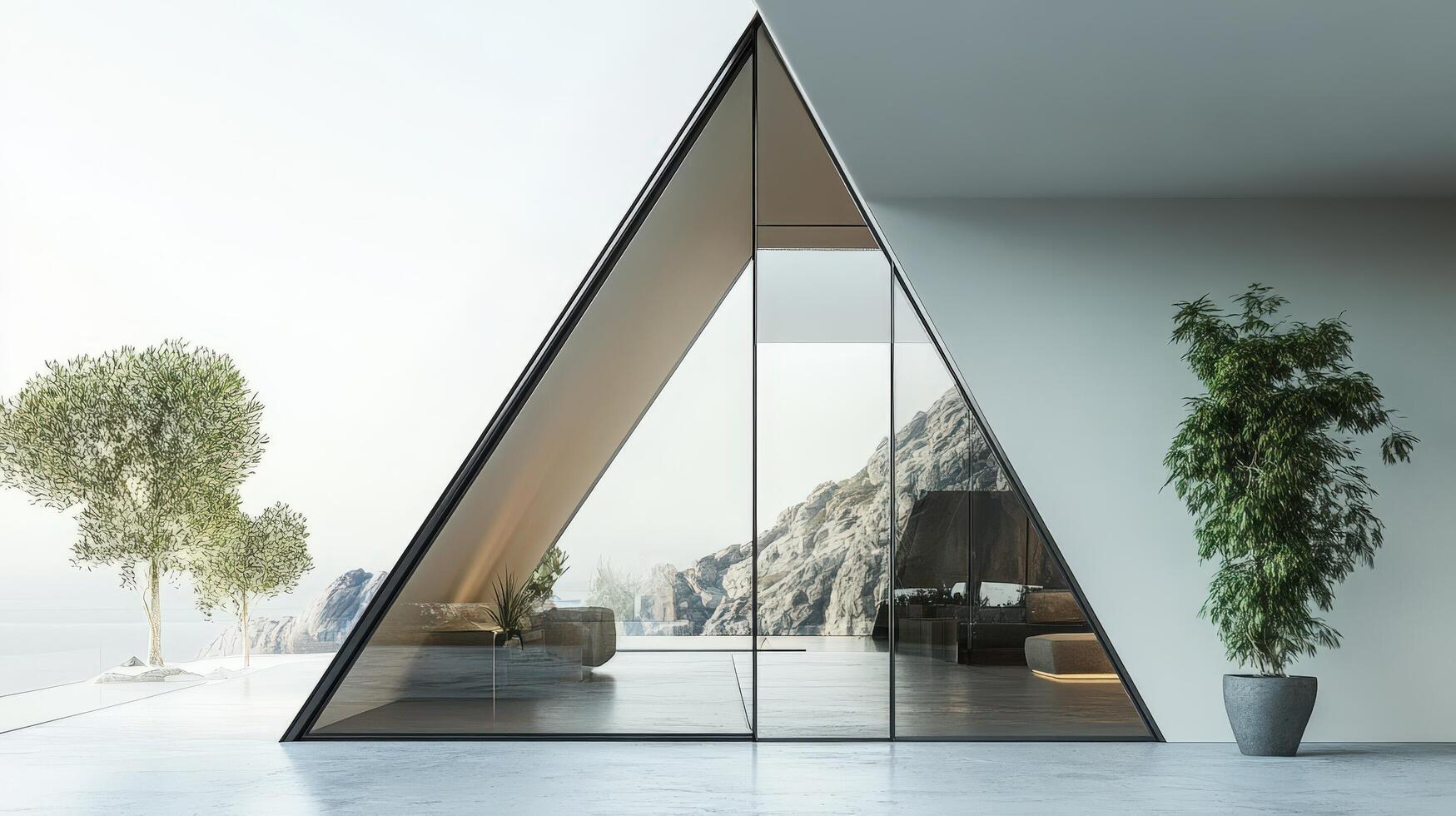 A triangle shaped room with a view of the ocean photo