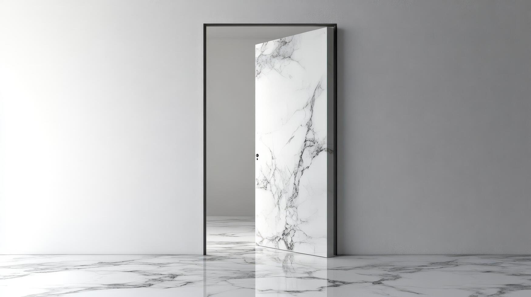 An open door in a white room with marble floor photo