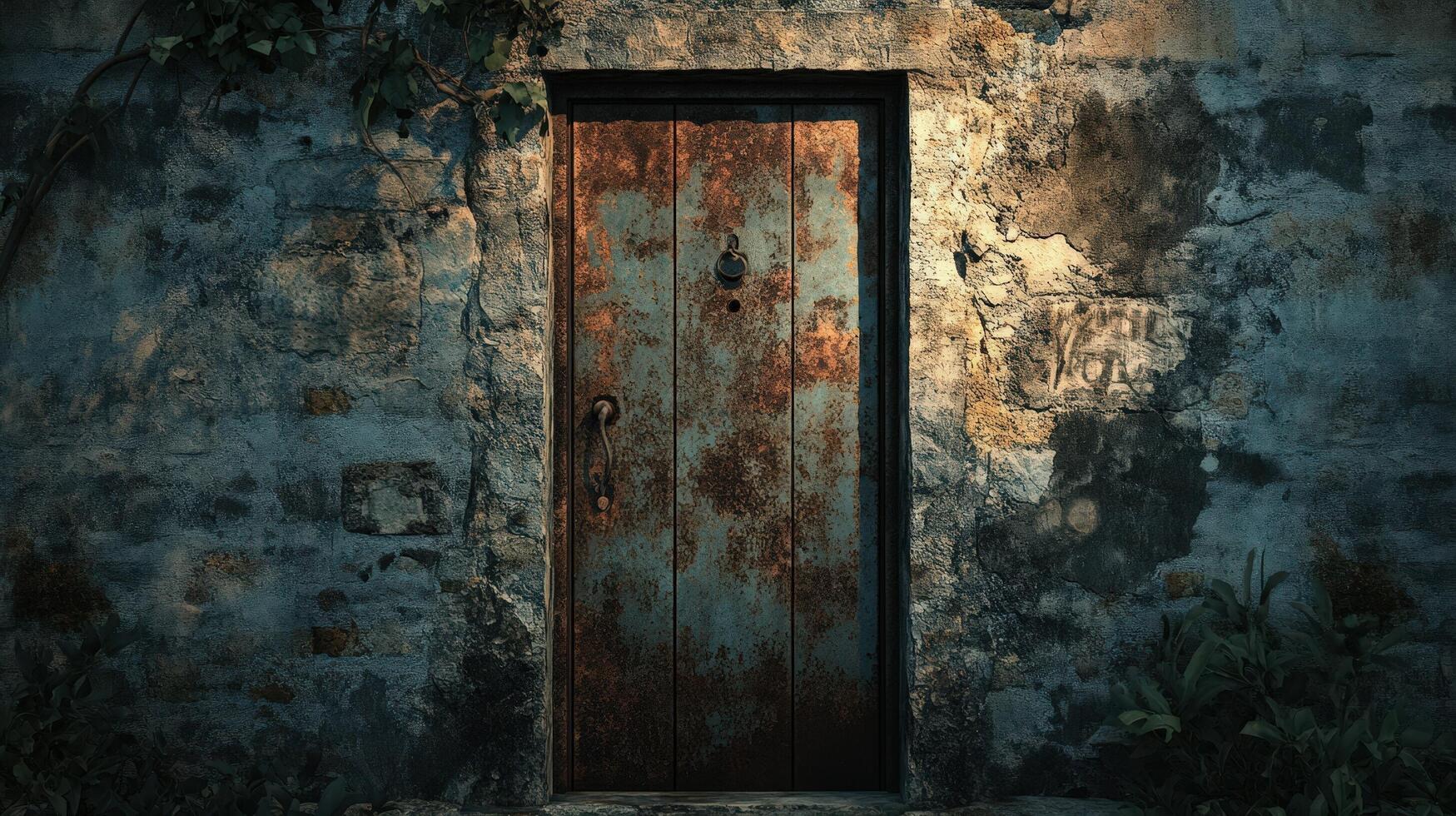 An old door in a stone wall photo